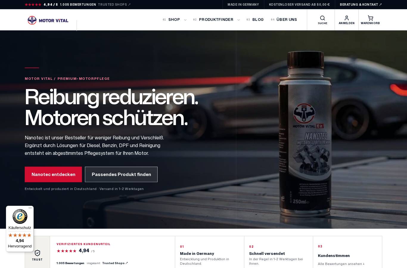 Momentaufnahme der geprüften Seite Motor Vital GmbH zum Prüfzeitpunkt (13.09.2026)