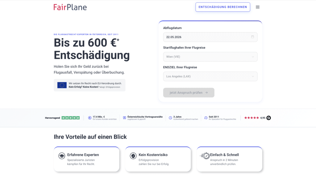 FairPlane — 100/100 PageSpeed gegen eine Branche mit Wert 33