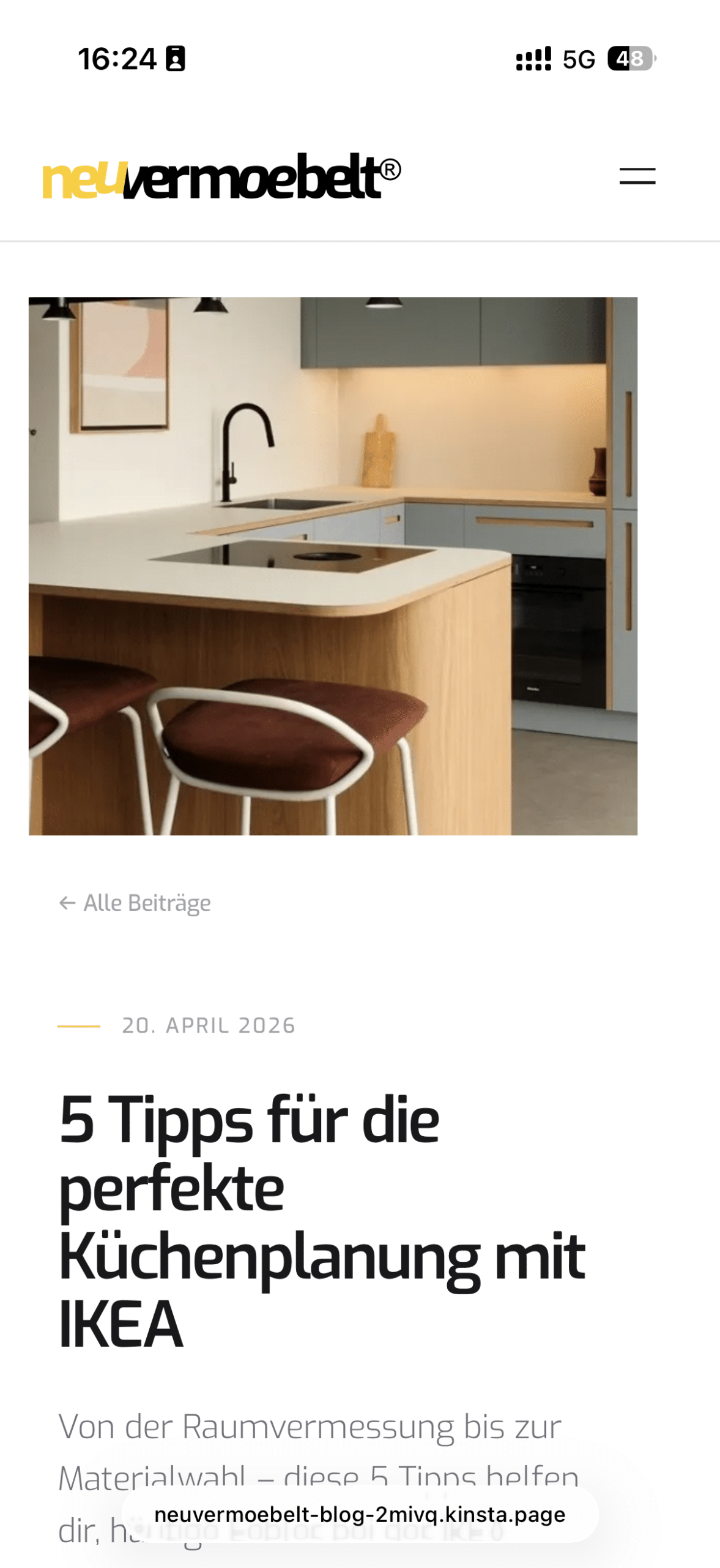 Neuvermöbelt — Blog-Plattform mit 100/100 PageSpeed – Mobile