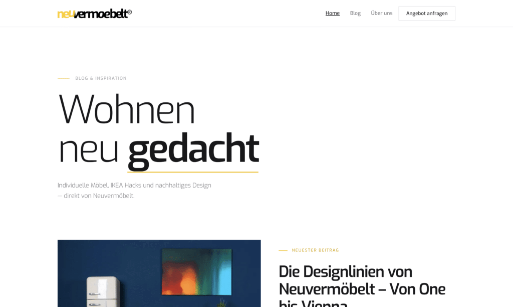 Neuvermöbelt — Blog-Plattform mit 100/100 PageSpeed