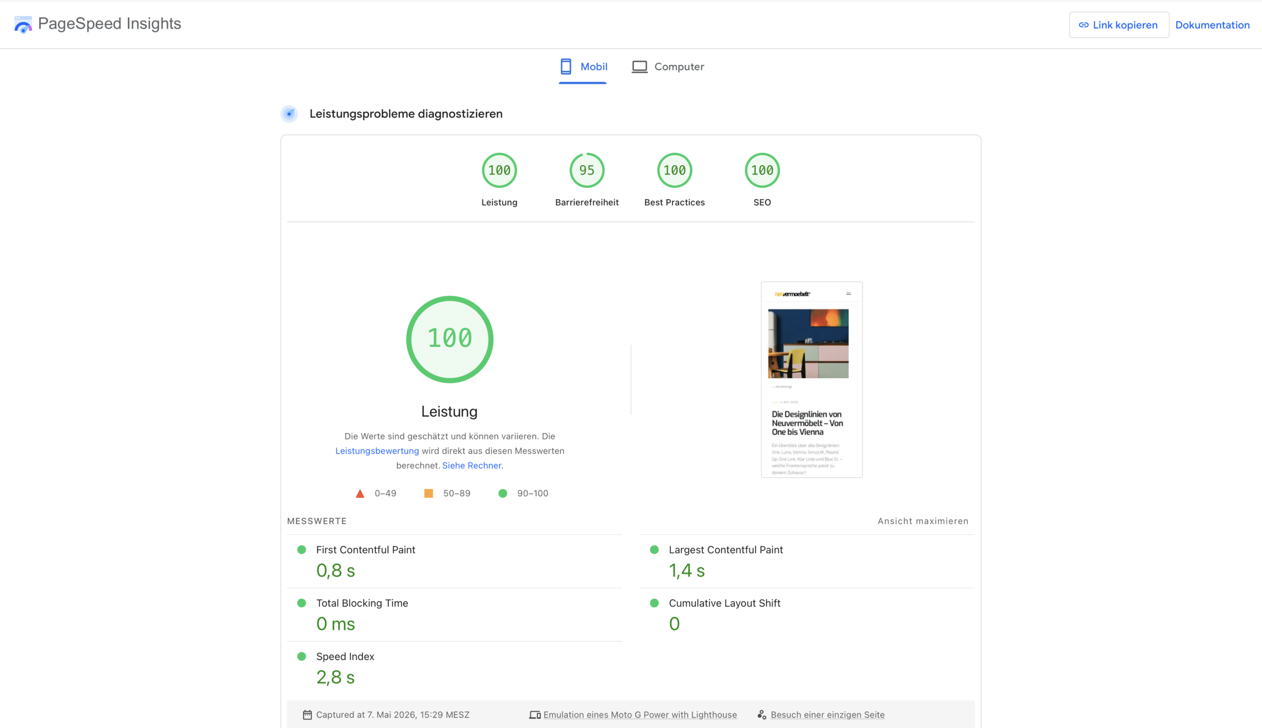 PageSpeed 100/100