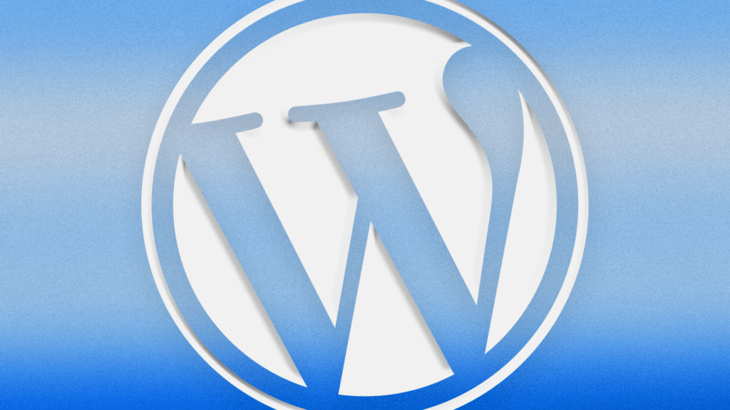 WordPress-Logo auf hellblauem Hintergrund
