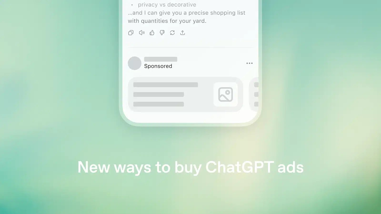ChatGPT-Antwort mit einer klar als „Sponsored“ markierten Anzeigenkarte darunter.